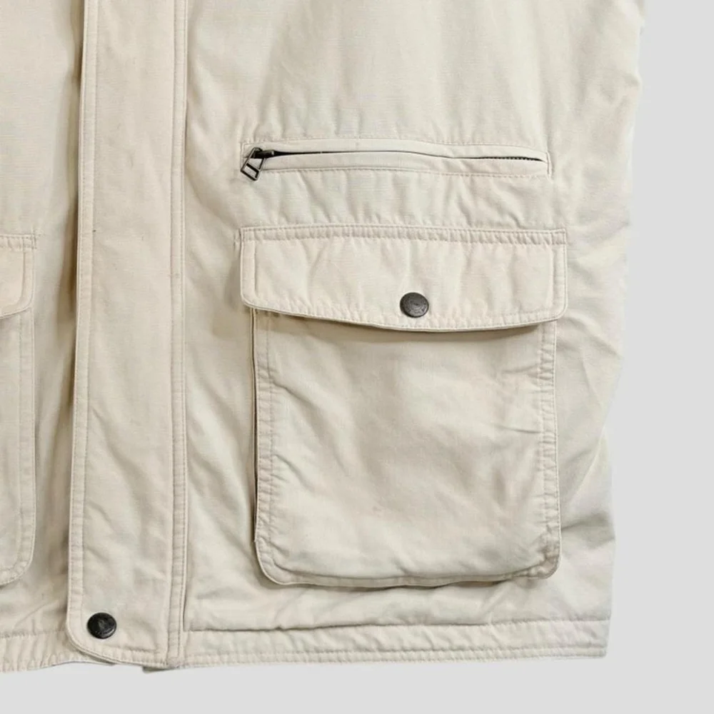 Wintage  Men's L Heavy Duty Canvas Trucker Workwear Beige Vest Flannel lining - Picture 3 of 8